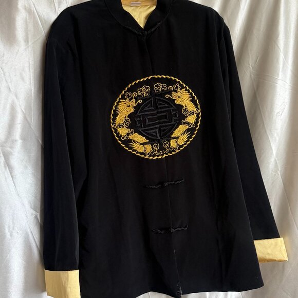 Vintage Black & Gold Dragon Embroidered Jacket – Size XXXL - Picture 1 of 3